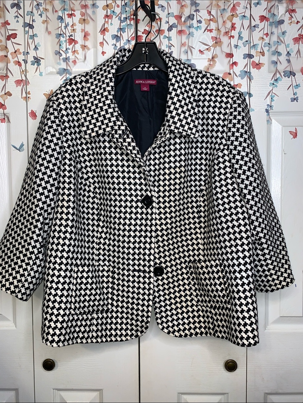 Jessica London Black and White Houndstooth Blazer